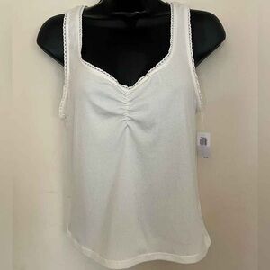 White Sleeveless Top with Lace Trim